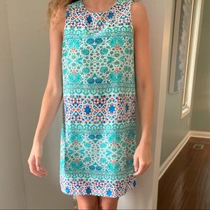 Turquoise printed tank top dress